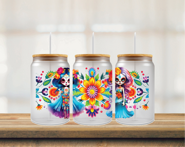 Dia De Los Muertos 16oz Glass Can Wrap