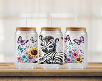 Colorful Zebra 16oz Glass Can Wrap