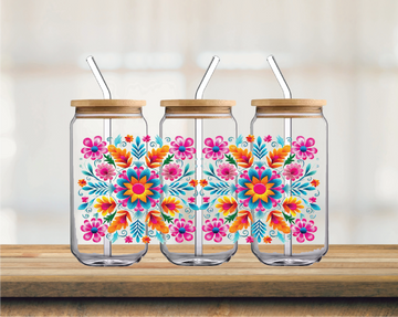Colorful Floral 16oz Glass Can Wrap