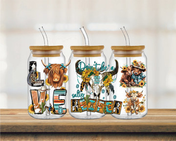 Love, Don't be a salty heifer 16oz Glass Can Wrap