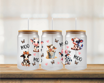 Baby Cows & MOO 16oz Glass Can Wrap