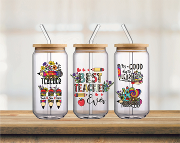 Best Teacher Ever 16oz Glass Can Wrap