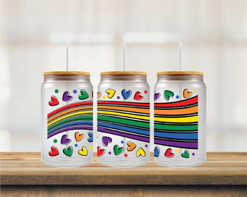 Rainbow w/ Hearts 16oz Glass Can Wrap