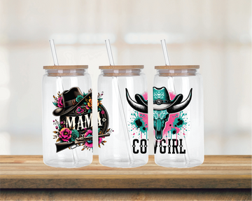 Cowgirl Mama 16oz DTF Glass Can Wrap