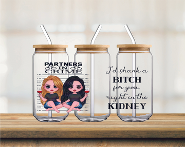 Partners In Crime | UV DTF 16oz Glass Can Wrap