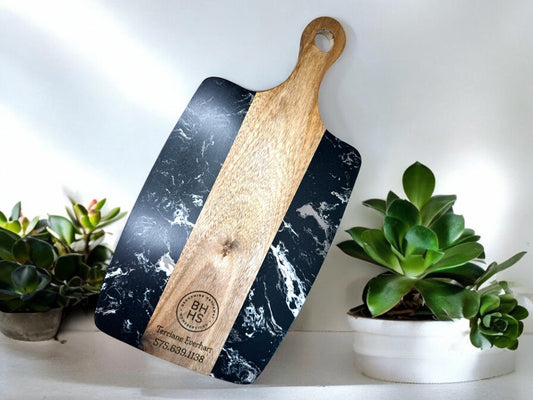 Custom Engraved Marble & Wood Cheese Board 14"x7"